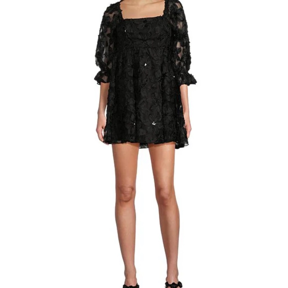 Charmed hearts Dress Sleeve 3D Floral Baby Doll Dress Medium Black